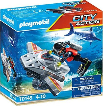 Set lodër Playmobil City Action Diving Scooter 70145, 15 pjesë, 4-10 vjeç, shumëngjyrësh