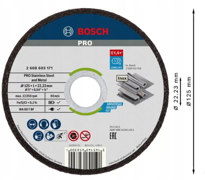 Disk prerës për inoks Bosch PRO Thin INOX, 125mm, set me 100 copë