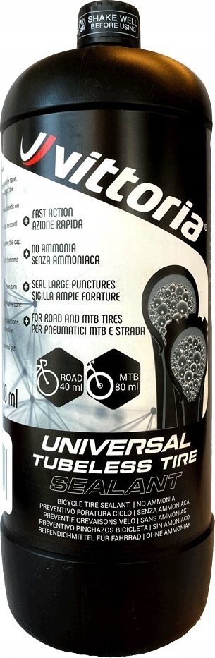 Lëng vulosës gome Vittoria Universal Tubeless Tire Sealant, 1000ml, pa amoniak, i zi