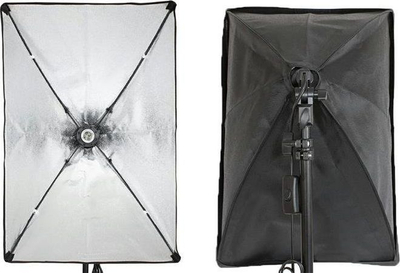 Комплет за фотографско осветлување AG401 Portable Photo Kit, правоаголен софтбокс, алуминиумски статив, црн