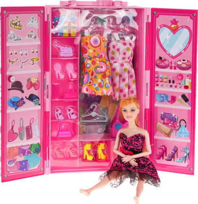 Set lodër Beauty Dream Wardrobe DSJ88-2, kukull me gardërobë, aksesorë mode, rozë