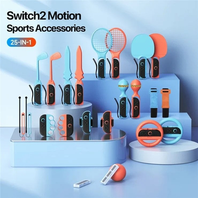 Set aksesorësh lojëra sportive për Switch 2 NS2, 25 në 1, me rrip këmbë dhe timon