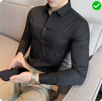 Këmishë për burra slim fit, elastike, me mëngë të gjata, e zezë