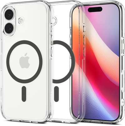 Mbulesë telefoni Spigen Ultra Hybrid MagSafe për iPhone 17, pjesa e pasme transparente, kornizë grafit