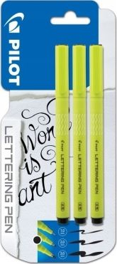 Set stilolapsash kaligrafik Pilot Lettering Pen, 3 copë, majë fibër, të zinj