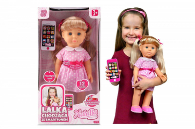Kukull interaktive Artyk Natalia Doll Walks With Smartphone, 41cm, me telefon lodër kontrollues, shumëgjuhëshe