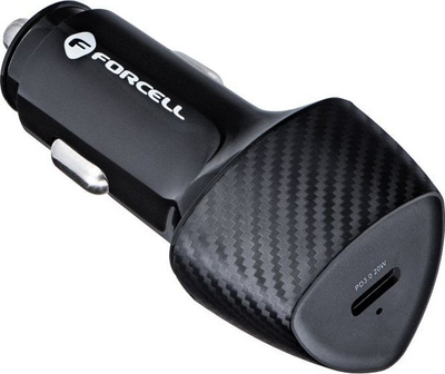 Полнач за автомобил Forcell Carbon, USB C PD 20W, со кабел Lightning, црн