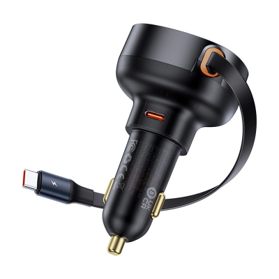 Полнач за автомобил Baseus Enjoyment Pro, 30W, со извлечен USB-C кабел, црн