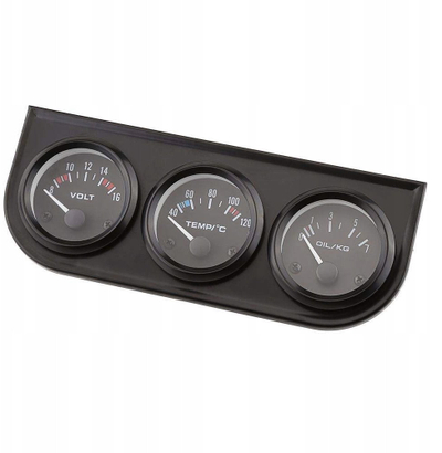 Set treguesash KET 3 në 1, 52mm, voltmetër temperaturë uji presion vaji, VDO look, i zi