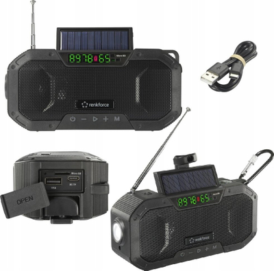 Radio emergjence Renkforce RF-CR-300, FM MW, Bluetooth solar, e zezë