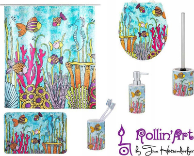 Perde dushi WENKO Rollin'Art Ocean Life, 180x200 cm, poliester, shumëngjyrëshe