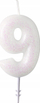 Qiri torte Amscan Glitter, numri 9, 6.5cm, i bardhë