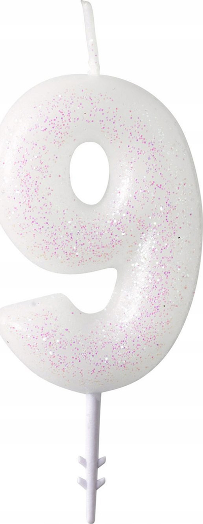 Qiri torte Amscan Glitter, numri 9, 6.5cm, i bardhë