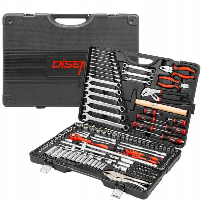 Set veglash në valixhe Tool Set, 180 pjesë, profile gjashtëkëndore, gri