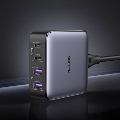 Karikues muri Ugreen Nexode 65W, 2x USB A, 2x USB C, gri