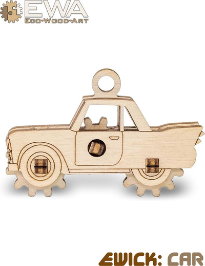 Lodër druri EWA Eco-Wood-Art Fidget-Car, model 3D për montim, dru FSC, shumëngjyrëshe