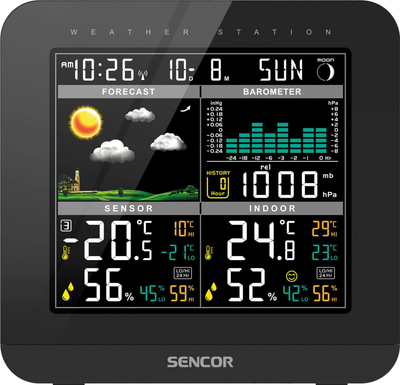 Stacion moti Sencor SWS5800, ekran LCD me ngjyra, sensor wireless, i zi