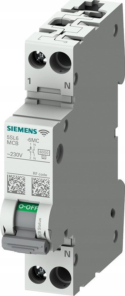 Siemens Ndalues rrjedhësh me matje dhe komunikim SENTRONcom WIFI, AC 230V, 6kA, 1+N, C 16A TRMS