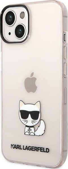 Kasë telefoni Karl Lagerfeld KLHCP14MCTTRI për iPhone 14 Plus, hardcase TPU, dizajn Choupette Body, rozë transparente