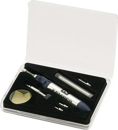 Set mikrosaldimi me gaz Kemper 12000KIT, me flakë që e rregullon vetë, me gjithë aksesorët, gri blu