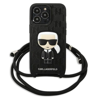 Mbrojtëse telefoni Karl Lagerfeld KLHCP13LCMNIPK, për iPhone 13 Pro 13 6.1", lëkurë, e zezë