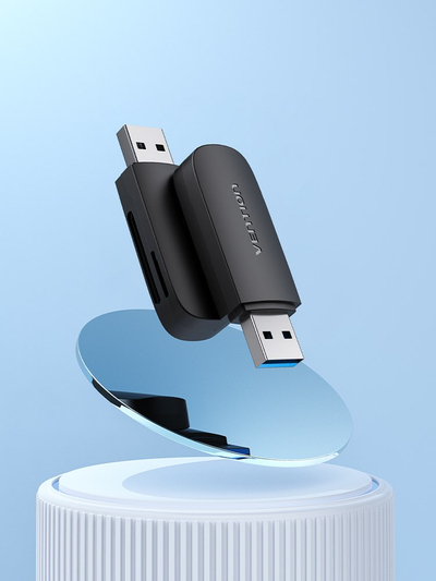 Читач на картички Vention 2 in 1 USB 3.0, SD TF, црн