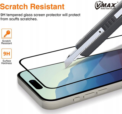 Xham mbrojtës Vmax Tempered Glass 9D për iPhone 16 Plus 15 Plus 6.7", 9H, kornizë e zezë