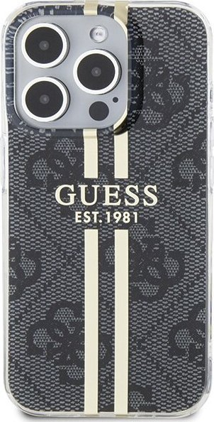 Kapak mbrojtës Guess IML 4G Gold Stripe për iPhone 15 Pro Max 6.7", i zi