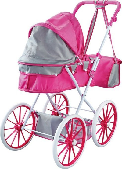 Karrocë për kukulla Doll Stroller, metal, me rrota të mëdhaja, rozë