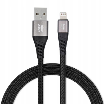 Kabllo USB Lightning Blue Star Premier, 1.2m, 2.4A, USB 2.0, e zezë