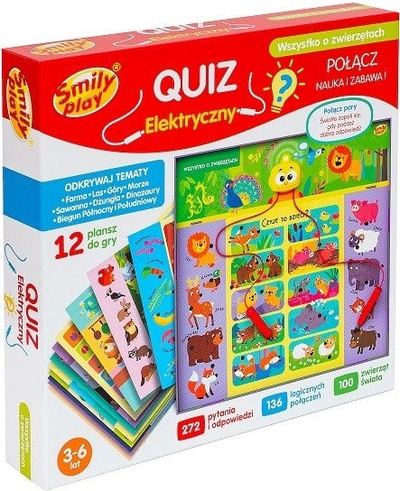 Lodër edukative Smily Play Quiz Elektrik Animals, 12 tabla, 3-6 vjeç, shumëngjyrëshe