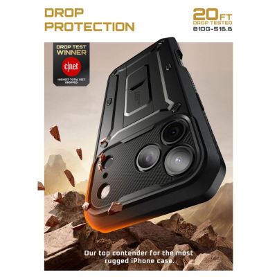 Këllëf telefoni Supcase Unicorn Beetle Pro për iPhone 17 Pro Max, mbrojtje 360°, me mbrojtës ekrani, i zi