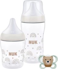 Set biberonë NUK Perfect Match, 2 copë 150 ml, me qetësues, i bardhë