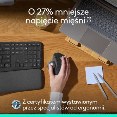 Maus wireless Logitech MX Ergo S, trackball i rehatshem për dorën, ngjyrë grafit