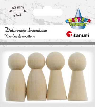 Figurina loje Titanum Wooden Pawns, set 4 copë, 42 mm, dru natyral