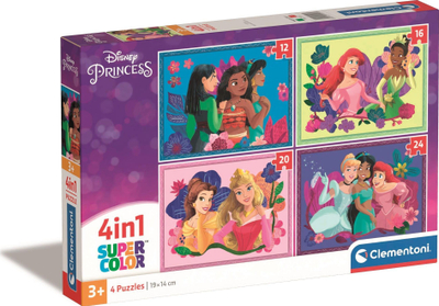 Puzzle Clementoni SuperColor Disney Princess 4in1, 19 x 14 cm, shumëngjyrësh