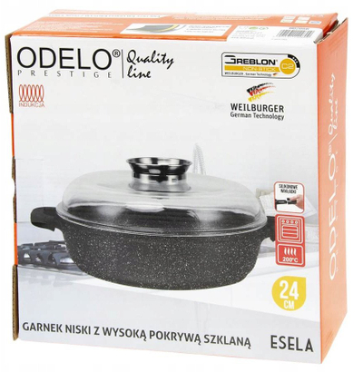 Tigan i thellë Odelo OD2056 Esela, 24 cm, veshje jo ngjitëse, me kapak xhami