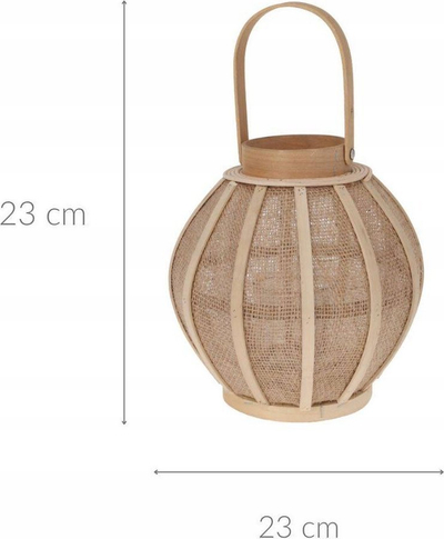 Fener dekorativ PROGarden me raton, 23 cm, dru edhe raton, ngjyrë natyrale