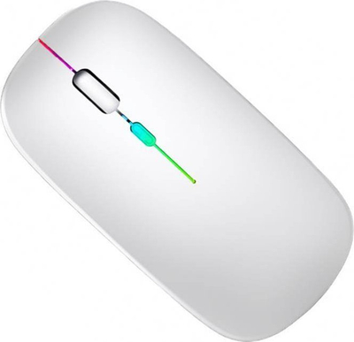 Mouse wireless AK211B, RGB, Bluetooth 2.4GHz, i bardhë