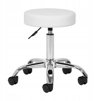 Stol rrotullues AM-310, rregullim lartësie 45-60cm, me rrota, i bardhë