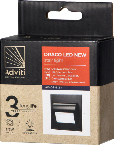 Dritë shkallësh LED Orno Draco, 12V 1.5W, 3000K, e zezë