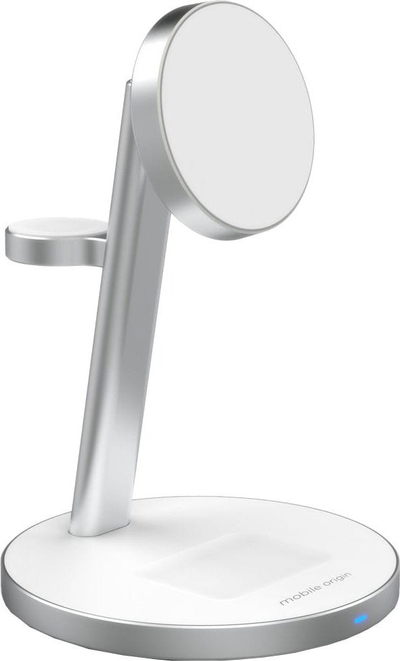 Karikues wireless 3n1 Mobile Origin Qi2 PowerStand, GaN 35W, i bardhë me argjend