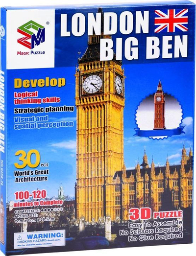 Puzzle 3D kartoni London Big Ben ZA3802, 30 elemente, shumëngjyrësh