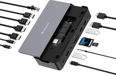 Docking station Verbatim USB C Pro, 15 në 1, SSD i integruar, HDMI 8K
