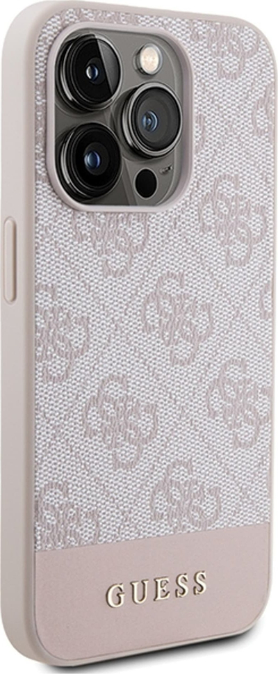 Kapak telefoni Guess 4G Stripe për iPhone 15 Pro 6.1", TPU, lëkurë eco, rozë