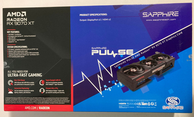 Kartë grafike Sapphire AMD Radeon RX 9070 XT Pulse, 16GB GDDR6, RDNA 4