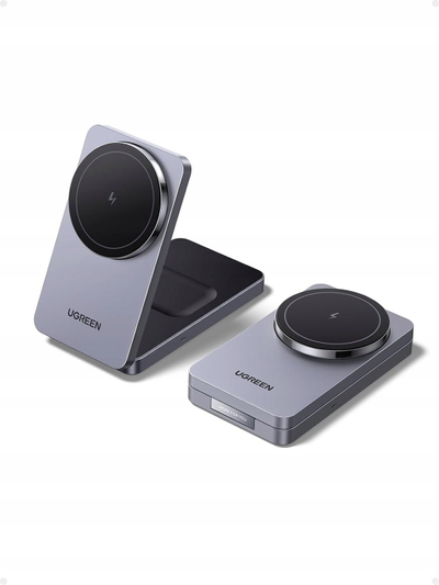 Karikues wireless magnetik UGREEN 2 në 1, 20W, me stand, gri