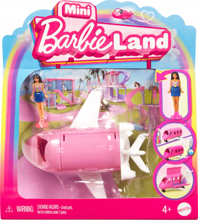 Set lodër Barbie Mini BarbieLand Doll and Vehicle, kukull 3.8 cm, avion Dreamplane me ndryshim ngjyre, shumëngjyrësh