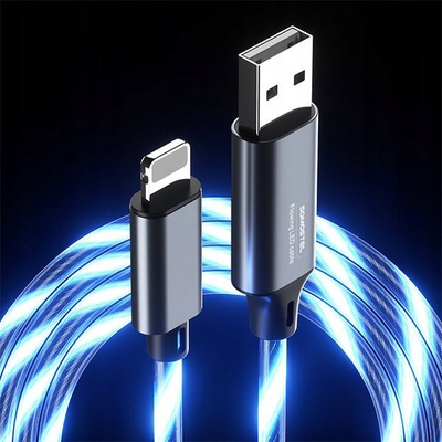 Kabllo karikimi Somostel Flowing LED USB Lightning, 3.1A 30W, 1.2m, gri me dritë blu