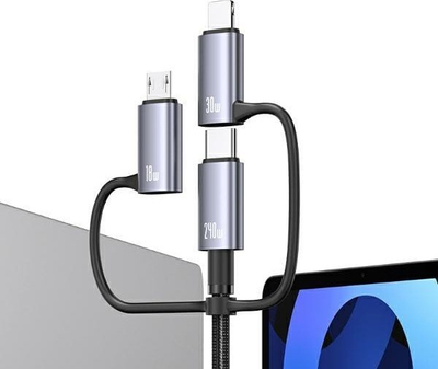 Kabllo karikimi Usams 6 në 1, 1.2m, 240W, gri